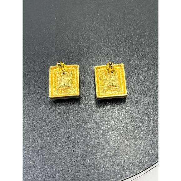 Swarovski Crystal Rectangle Fuchsia Signed S.A.L. Vintage Pierced Earrings - Picture 8 of 10